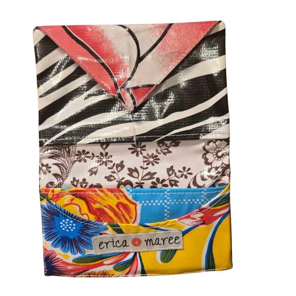 Erica Maree Handmade Oilcloth‎ Envelope Wallet Pink Floral Zebra with Coin Pouch